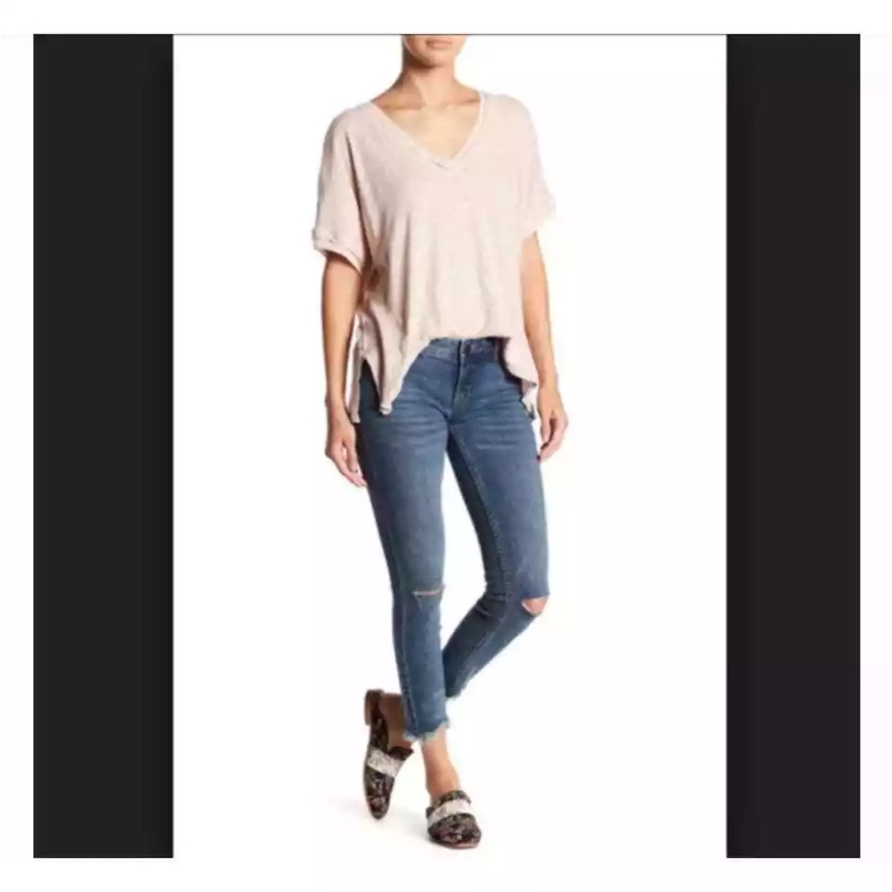Free People Women’s Ripped Cropped Jeans Busted Knee Dark Wash OB433247 SZ 27